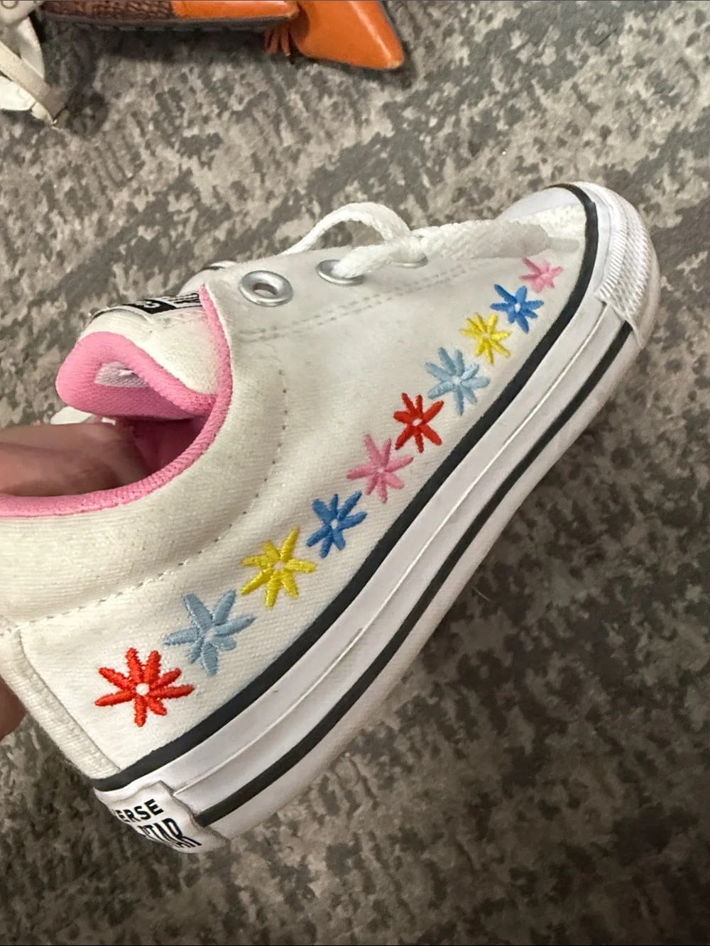 Converse White and Pink Kids Low Top Sneakers